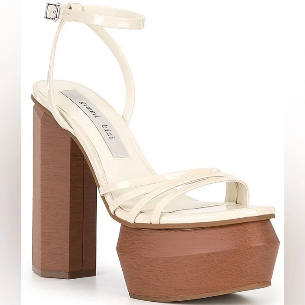 NWT Gianni Bini Cream Patent Parrish Strappy Platform Heeled Sandals 8.5